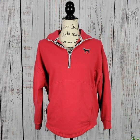 Victoria's Secret PINK Red XS Oversized Casual Quarter Zip Graphic Sweatshirt - Picture 1 of 10